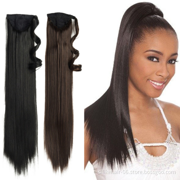 High Quality 24 inch Blonde Black Long Straight Drawstring Ponytail Hairpiece With Hairpins Hair Extensions Synthetic Ponytail